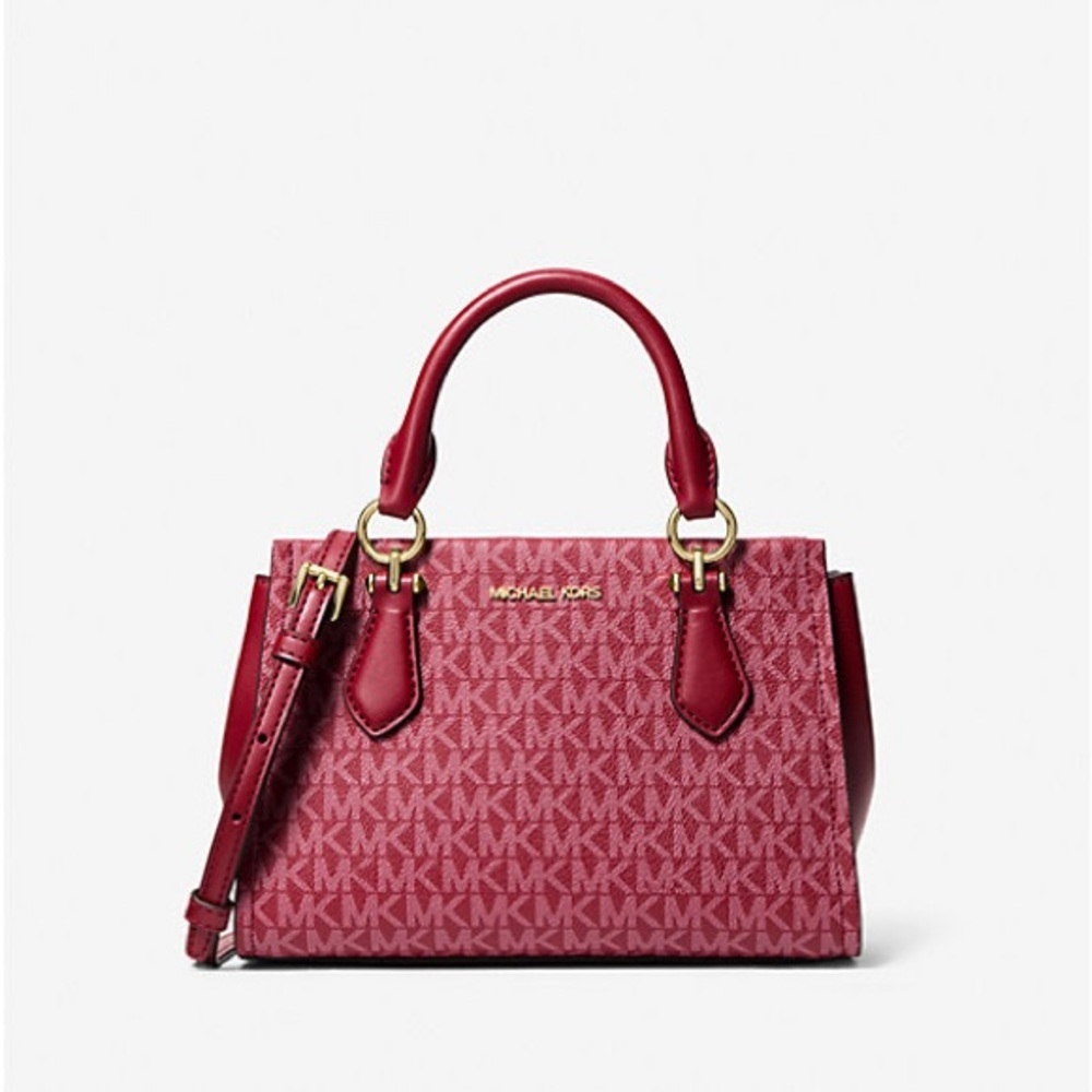 Michael Kors Marilyn Small Signature Logo Messenger Bag - Cherry NWT - Picture 1 of 5